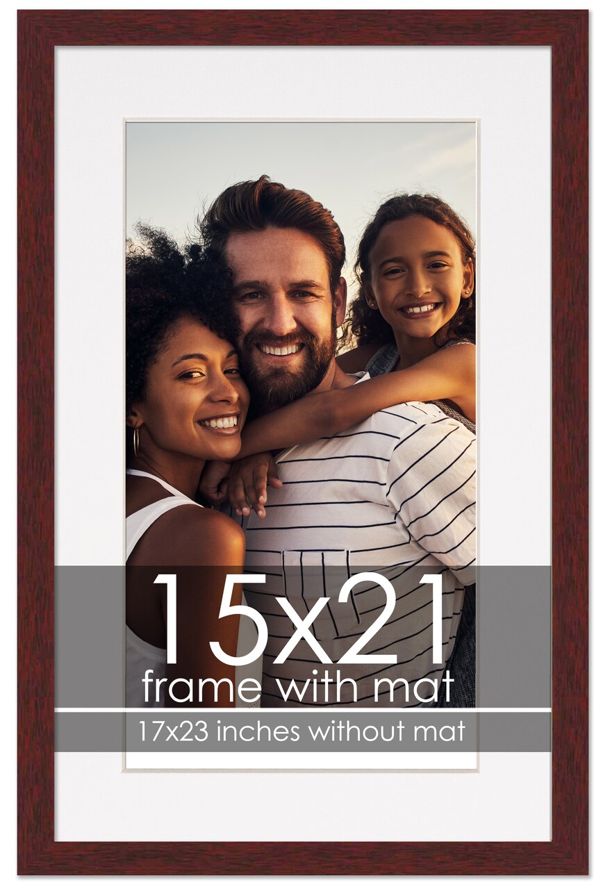 Brown Frame Wood Grain with White Photo Mat, UV Acrylic Front, Foam Board Backing, 60 Sizes Available